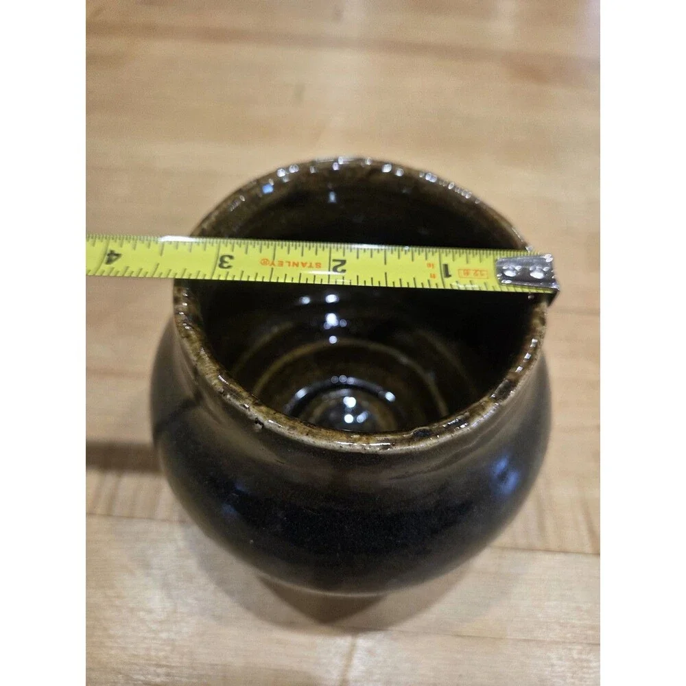 Vintage Japanese Studio Pottery Tenmoku Glaze Stoneware Jar Small Pot Vessel
